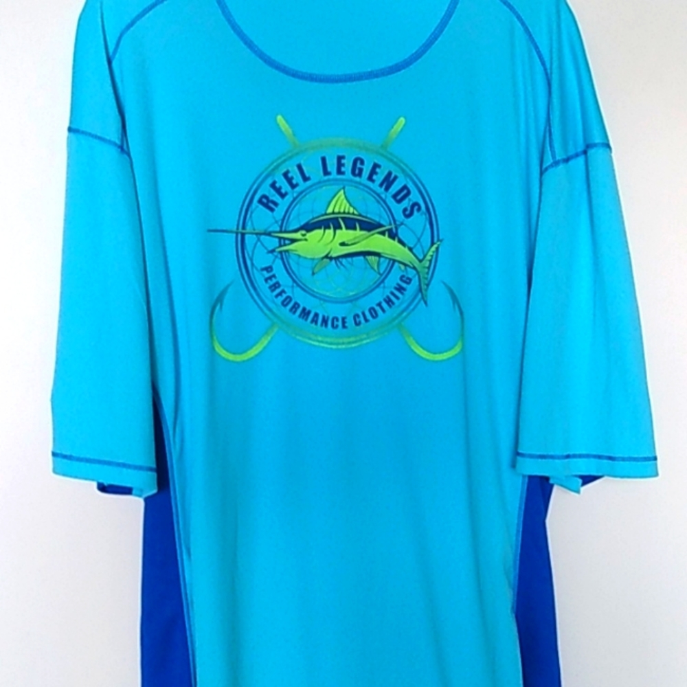 Reel Legends Moisturizer Wick Sports Fish Rash Shirt Blue Size XXL